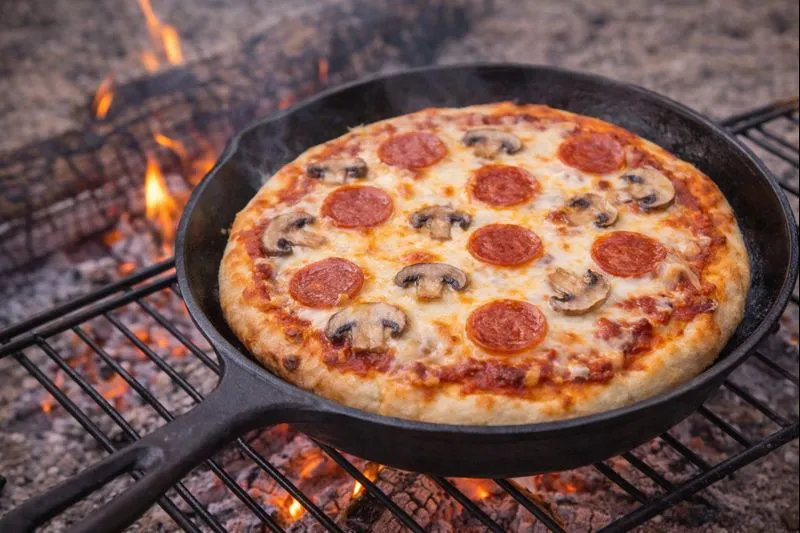 Pizza över eld