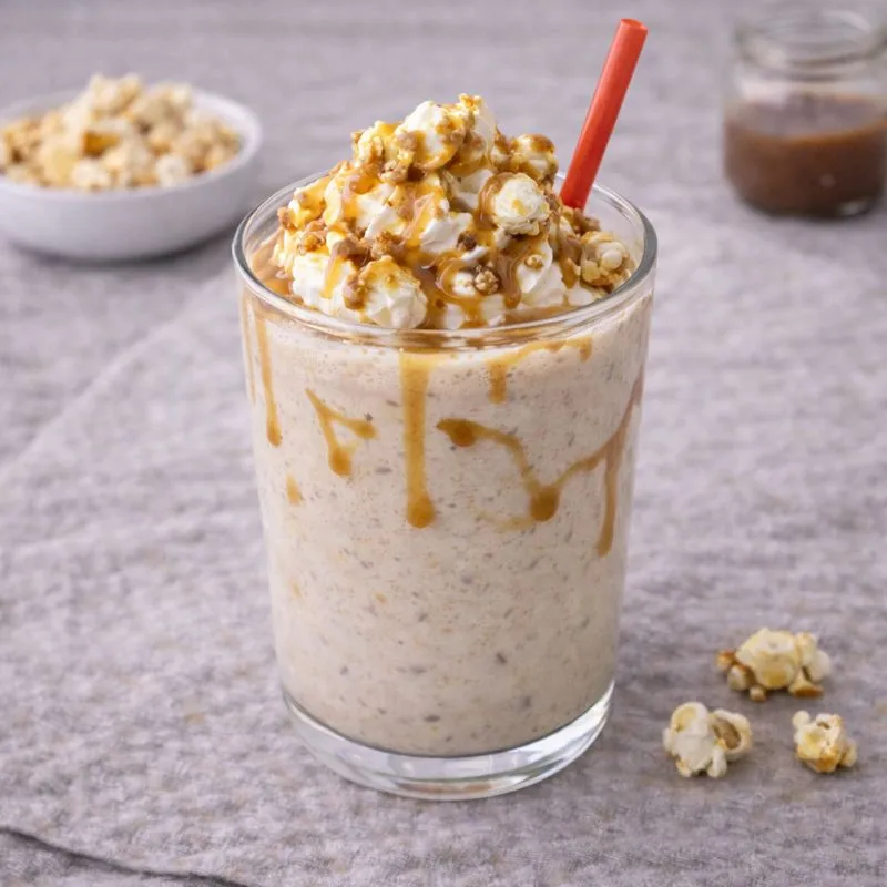 Popcorn-vanilje-saltkaramel milkshake