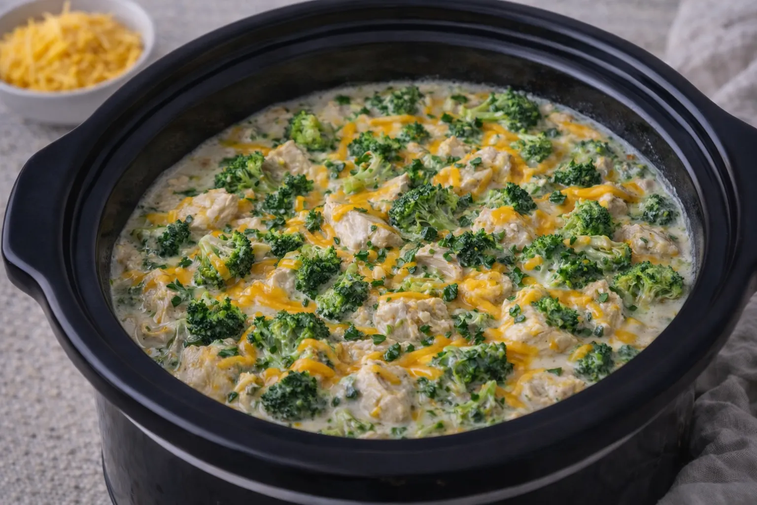 Cremiges Hähnchen mit Brokkoli und Cheddar aus dem Slow Cooker