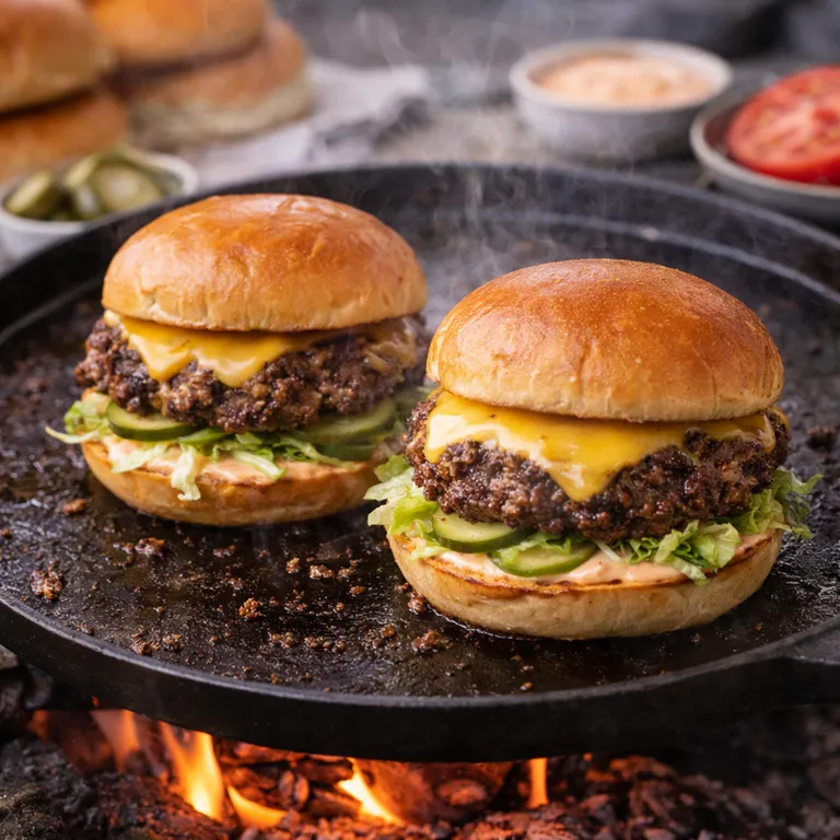 Smash-Burger auf der Grillplatte