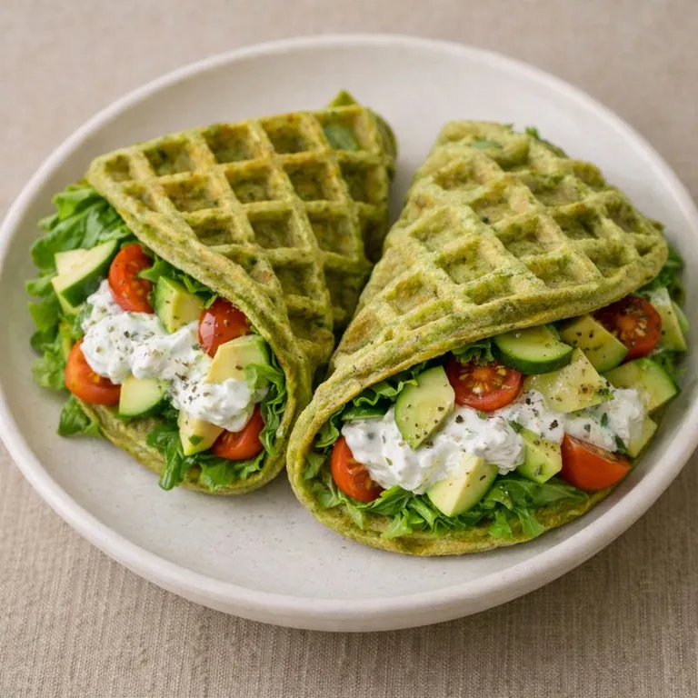 Spinatvafler med grønt & tzatziki