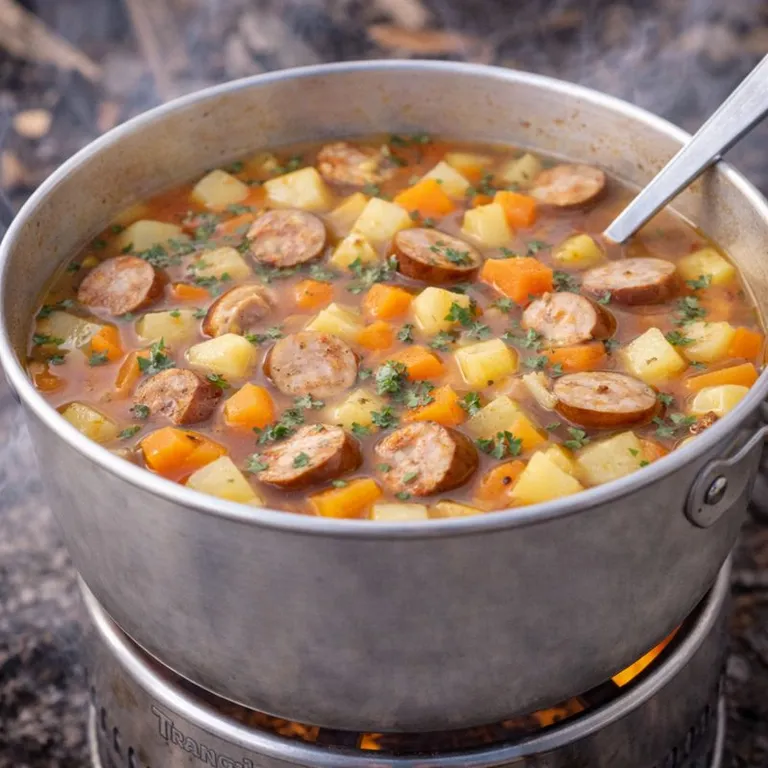 Trangia-Würstchen-Gemüsesuppe