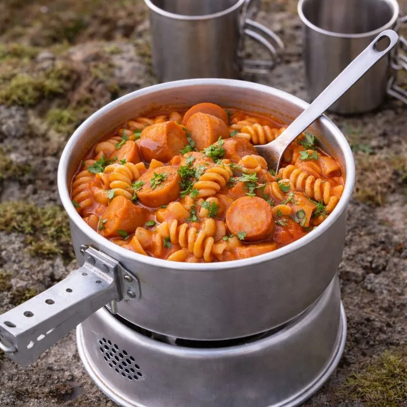 Trangia sausage pasta in one pot