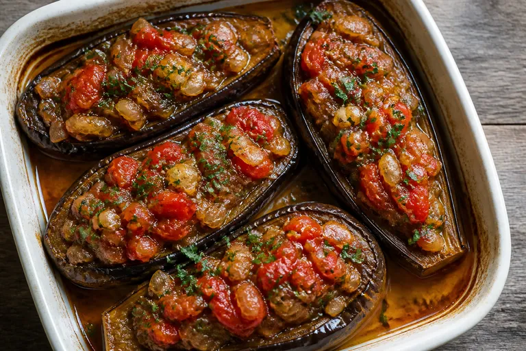 İmam bayıldı – türkische Aubergine mit Zwiebeln und Tomaten