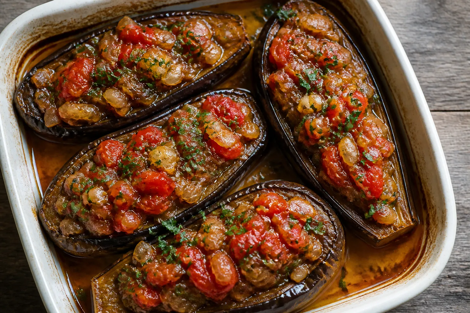 İmam bayıldı – tyrkisk aubergine med løk og tomat