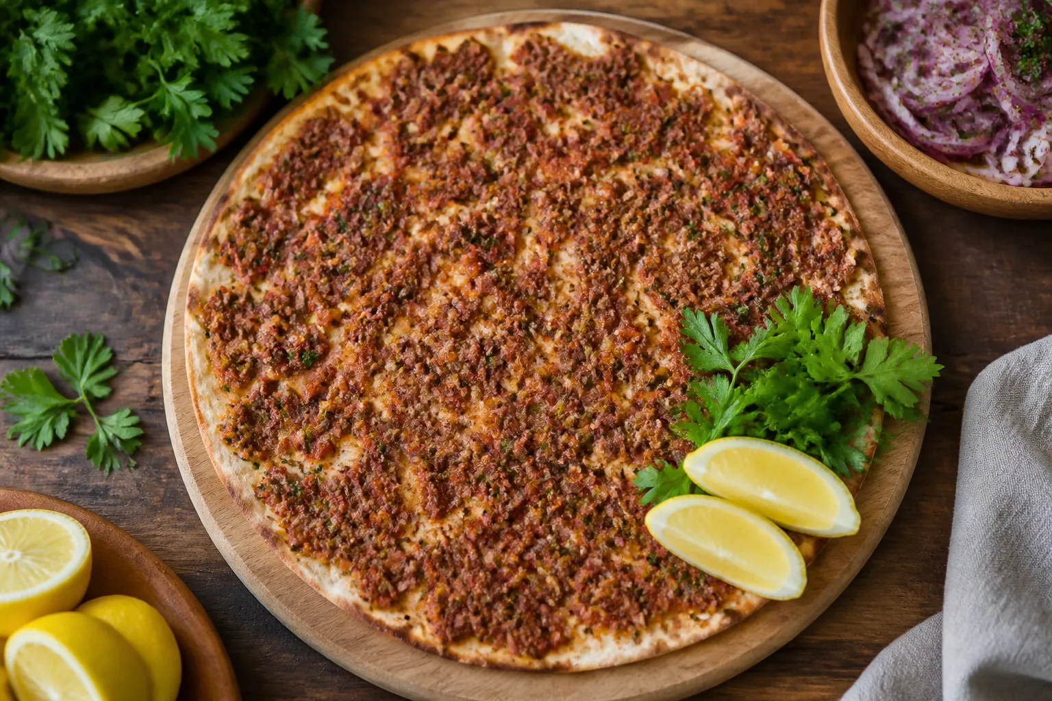 Lahmacun – tyrkisk tynt flatbrød med krydret kjøtt
