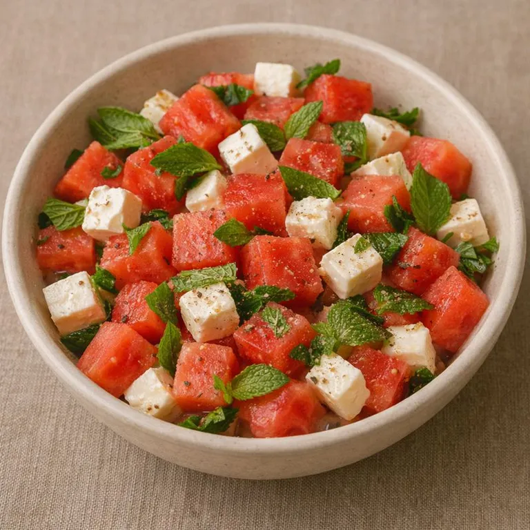 Vandmelonsalat med feta og mynte