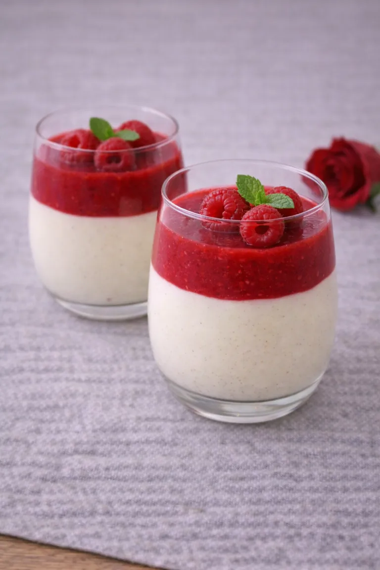 Panna cotta à la vanille et coulis de framboises
