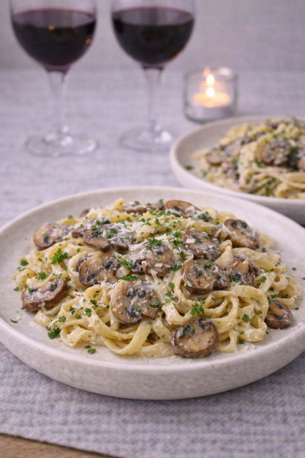 Vegetarisk Valentine-middag til 2: Cremet svampepasta