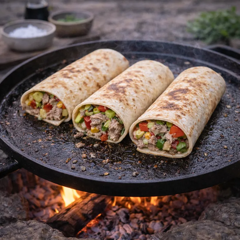 Wraps mit Thunfisch und Gemüse auf der Grillplatte