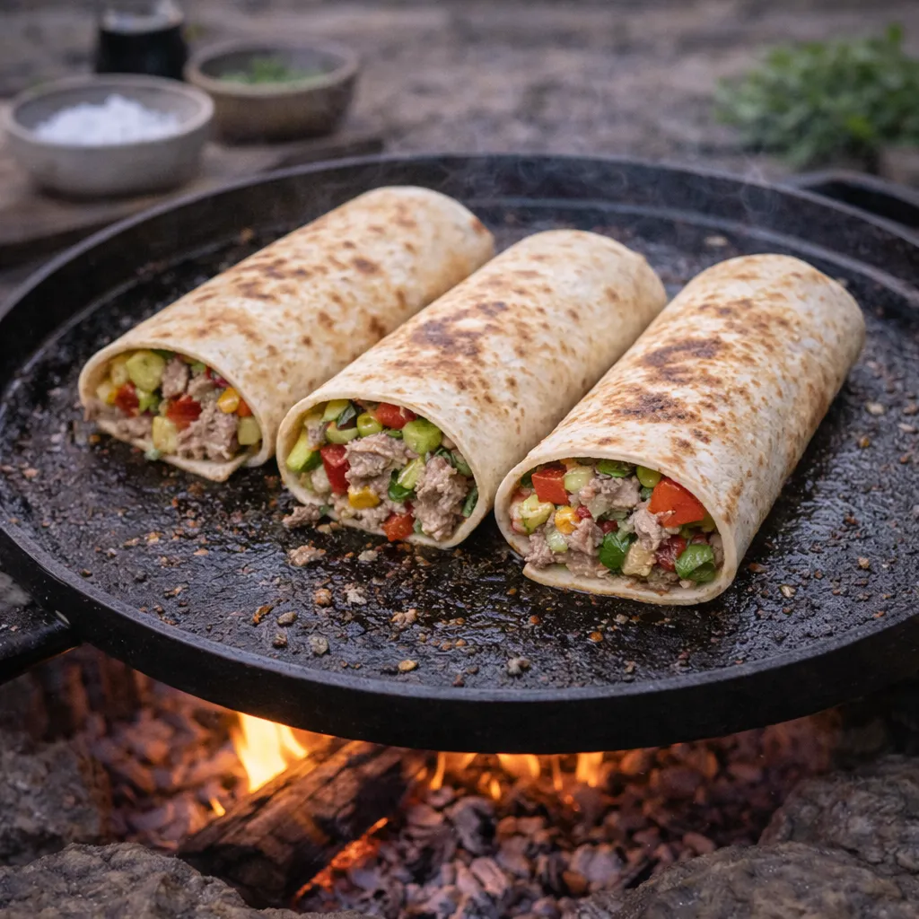 Wraps mit Thunfisch und Gemüse auf der Grillplatte