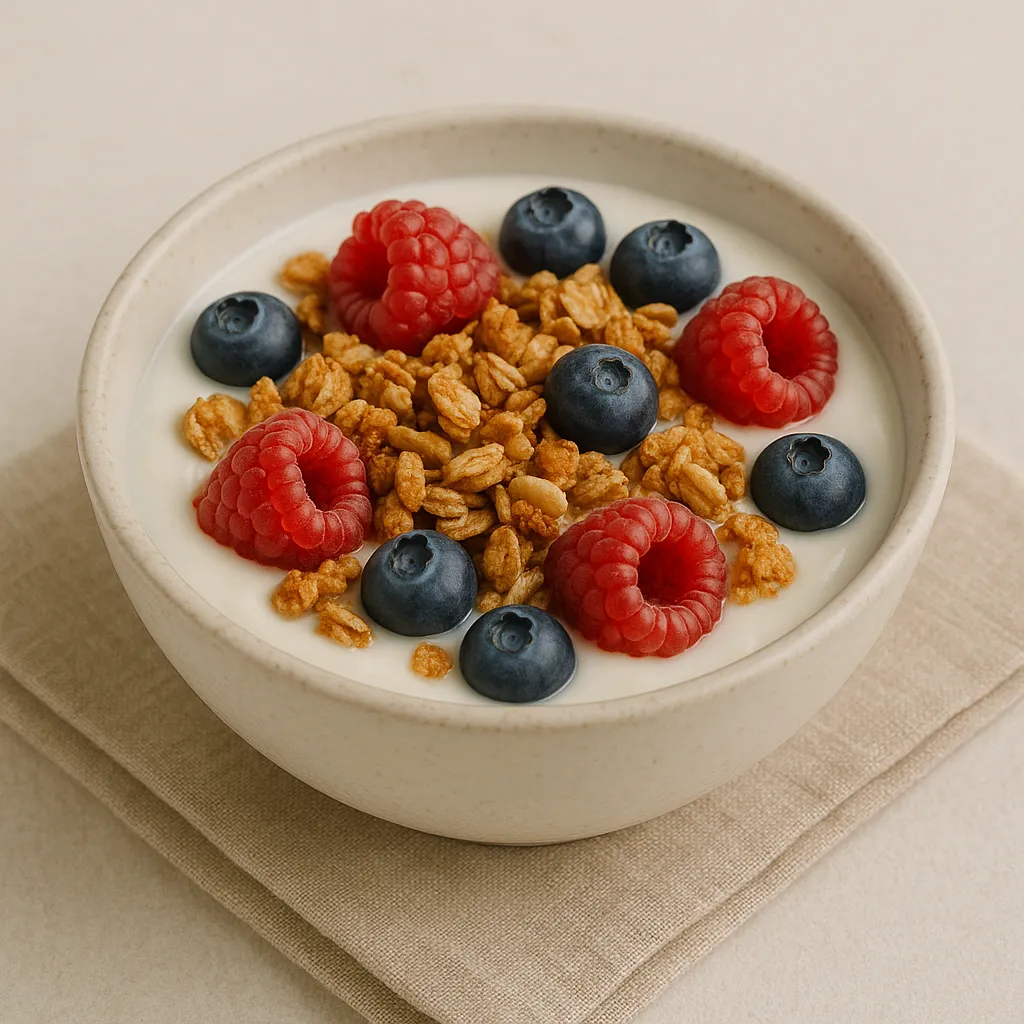 Yoghurt med crunch og friske bær | Morgenmad og brunch