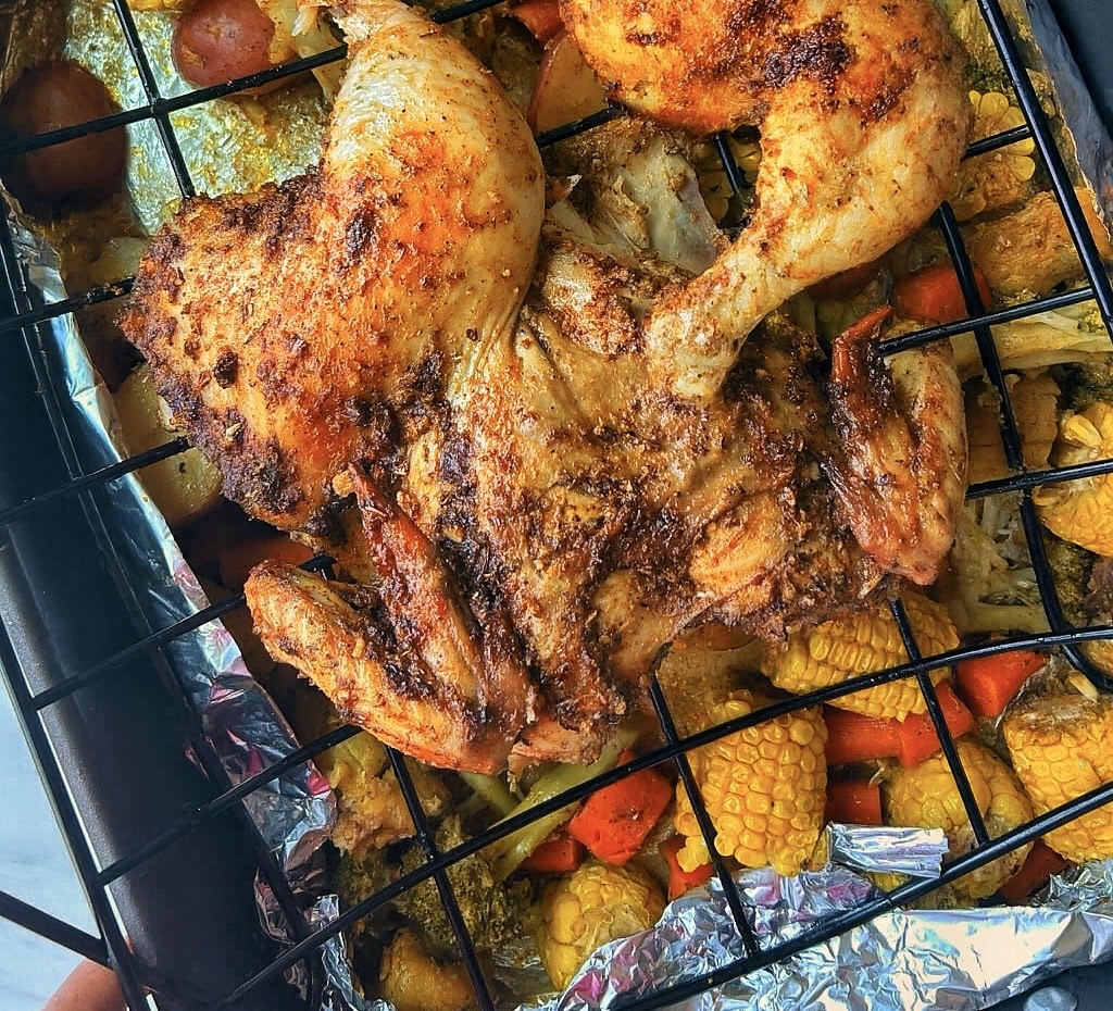 Roast Spatchcocked (Butterflied) Chicken with Veggies 