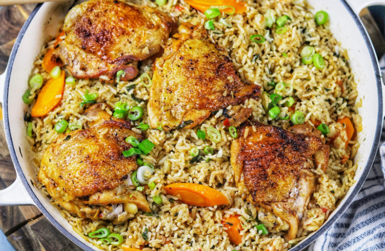 One-pan chicken and rice with spinach