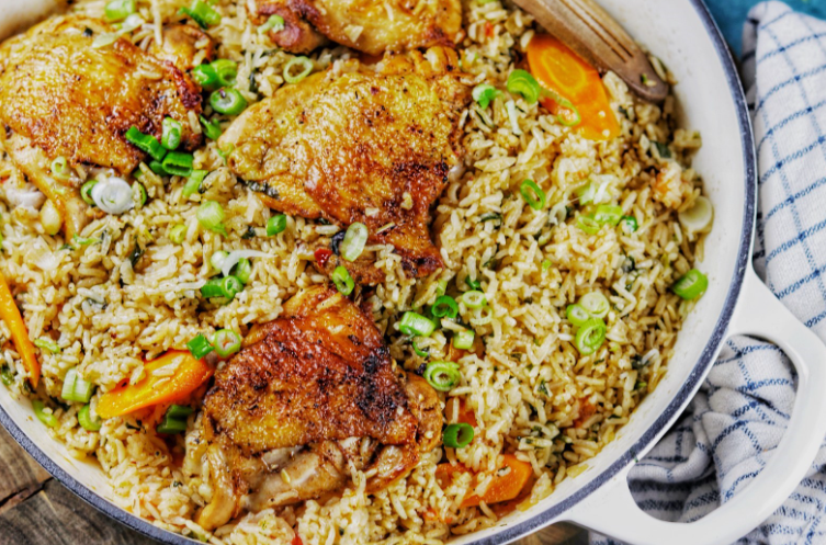 One Pot Chicken and Rice with Spinach