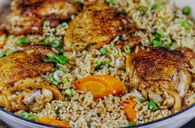 One-Pan Chicken and Rice with Spinach