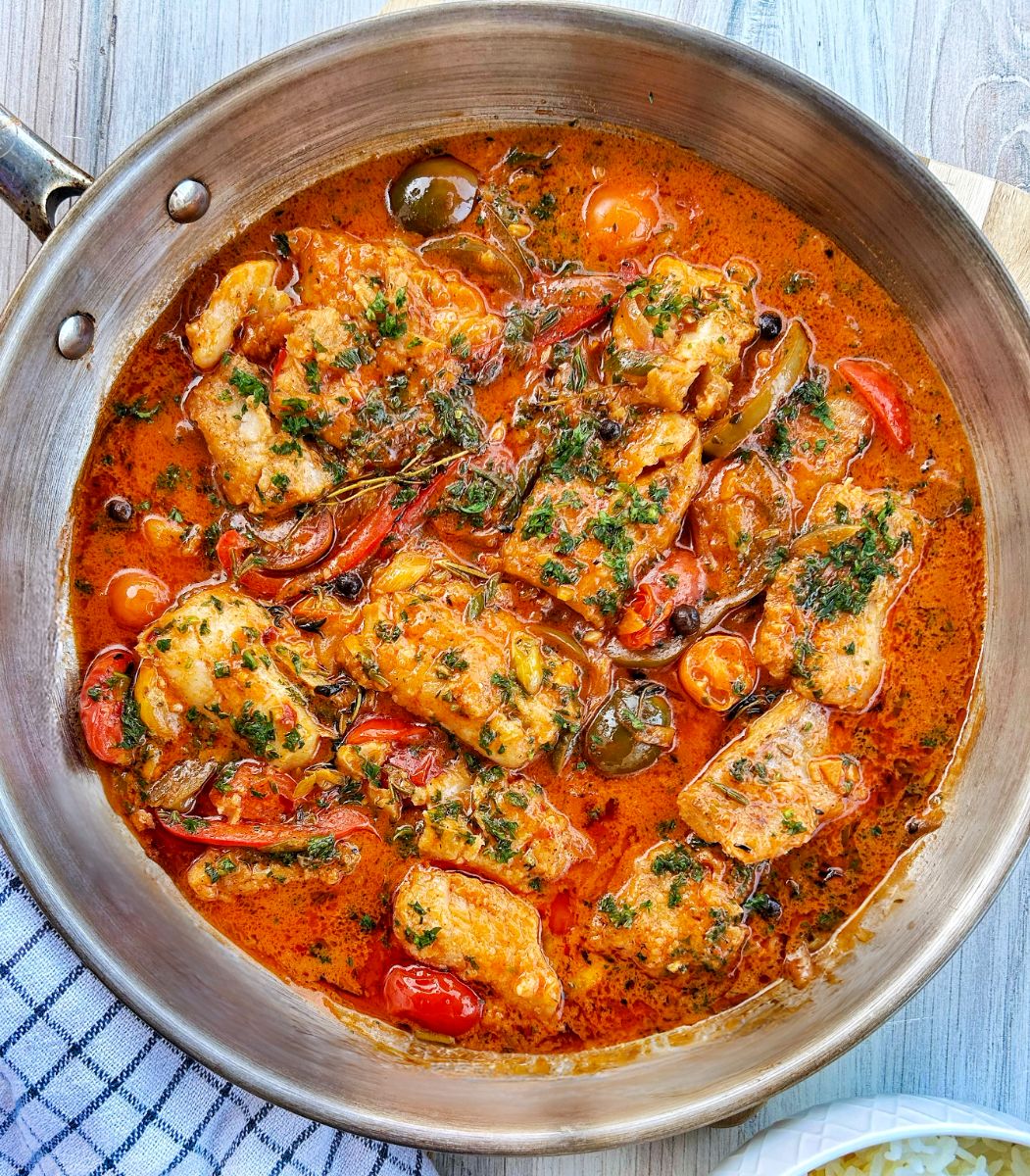 Easy Caribbean Cod Fish Dinner in Creamy Coconut Tomato Sauce