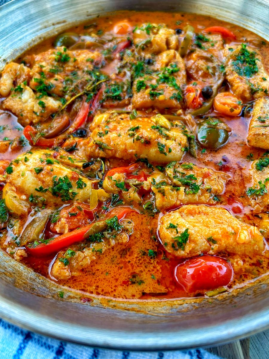 Easy Caribbean Cod Fish Dinner in Creamy Coconut Tomato Sauce
