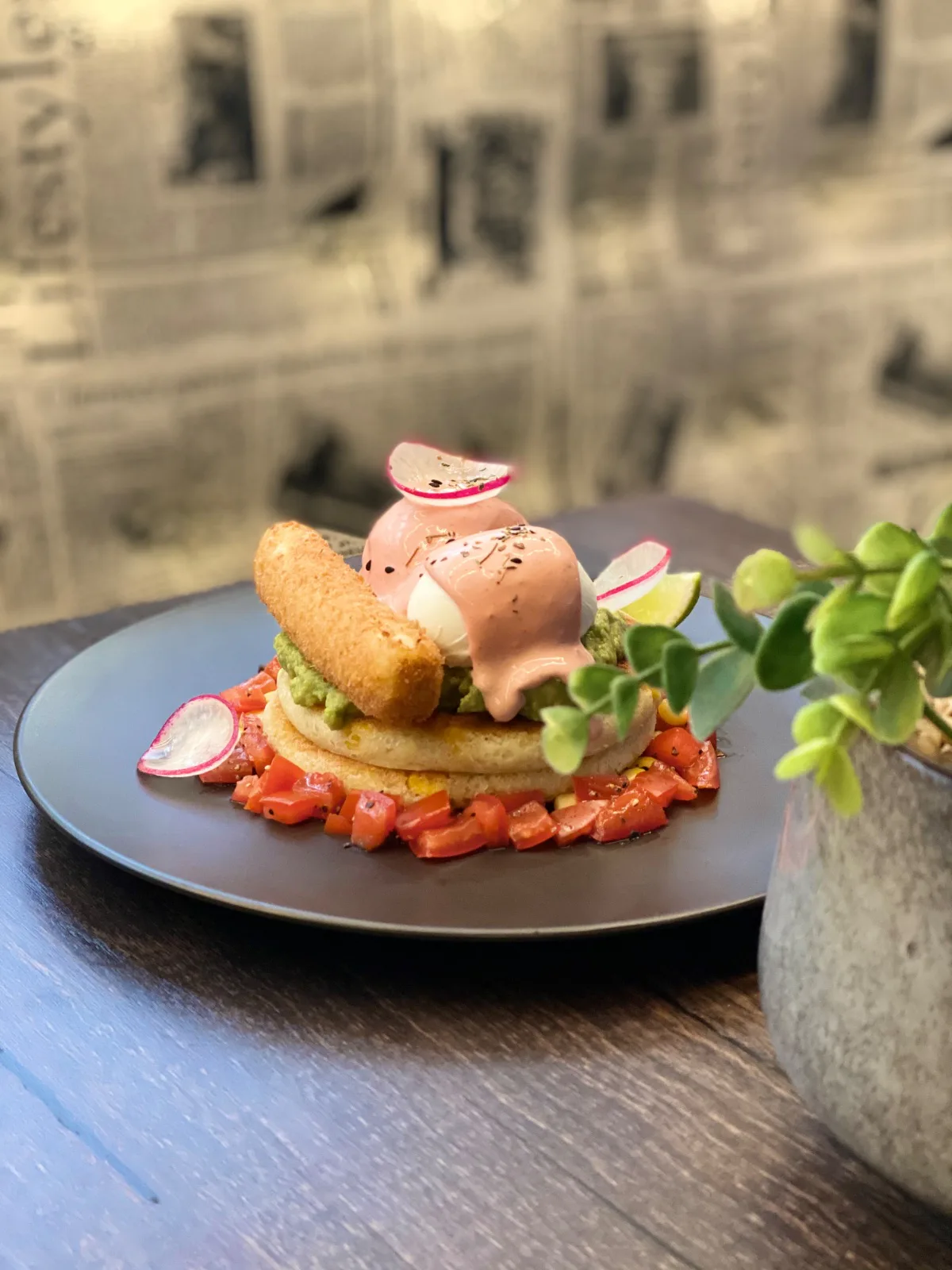 Corn fritter benedict
