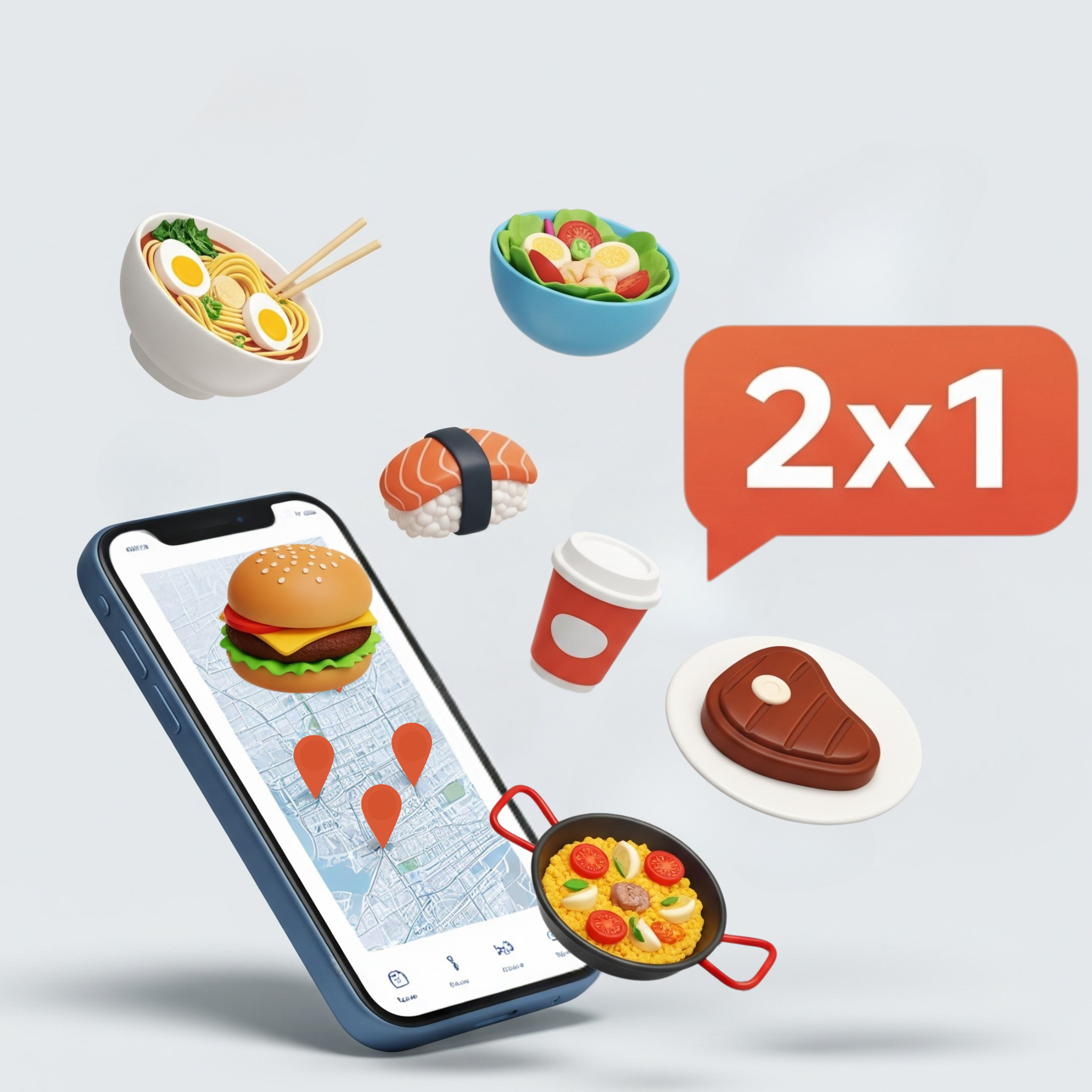 Maqueta de la app duopass mostrando ofertas de restaurantes