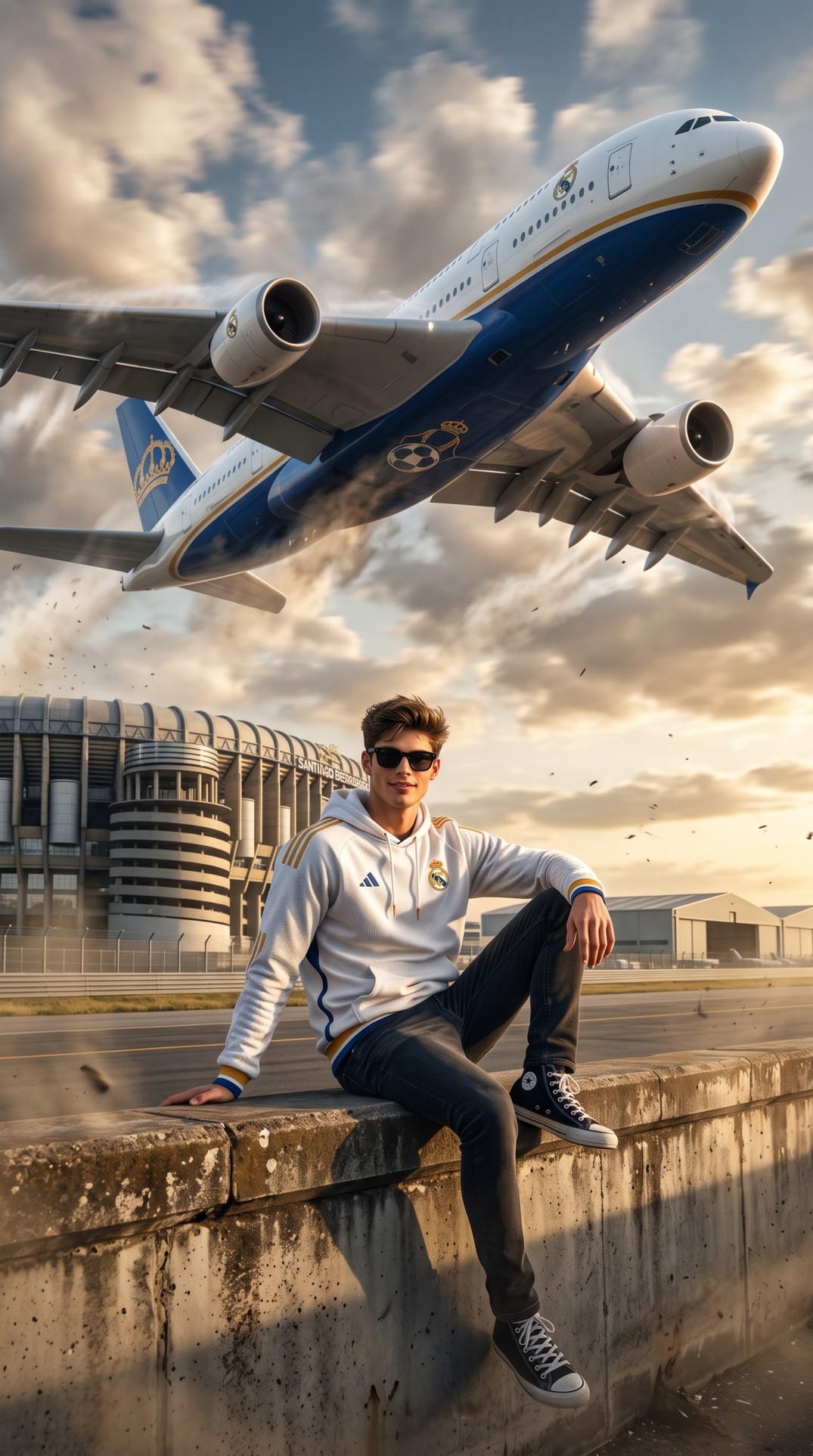 Real Madrid – Royal White Flight ✈️ AI prompt artwork