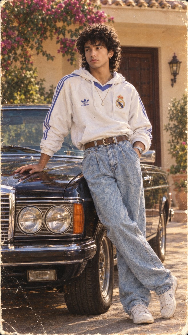 Retro Footballer by a Vintage Mercedes