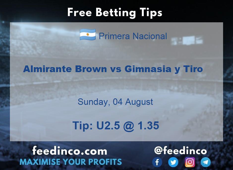 Almirante Brown vs Gimnasia y Tiro Prediction