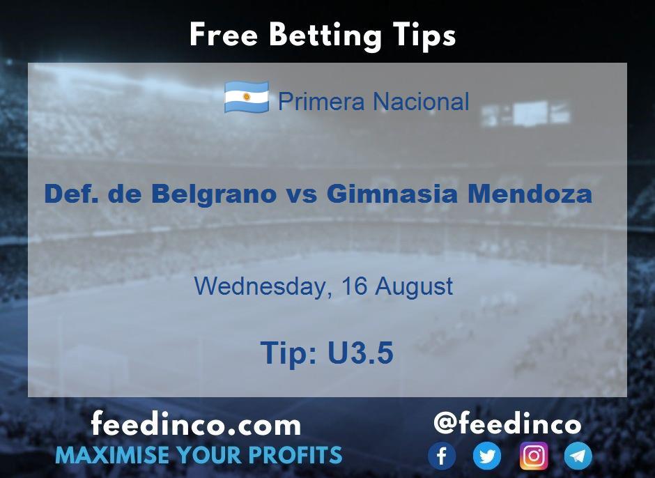 Def. de Belgrano vs Gimnasia Mendoza Prediction