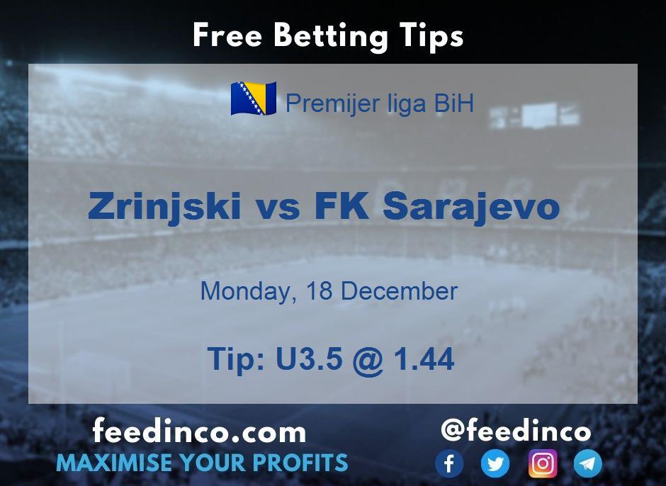Zrinjski vs FK Sarajevo Prediction
