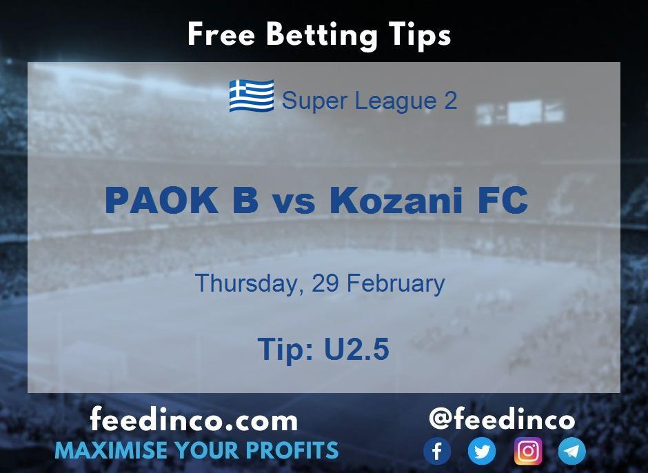 PAOK B vs Kozani FC Prediction