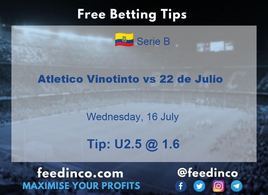 Atletico Vinotinto vs 22 de Julio Prediction