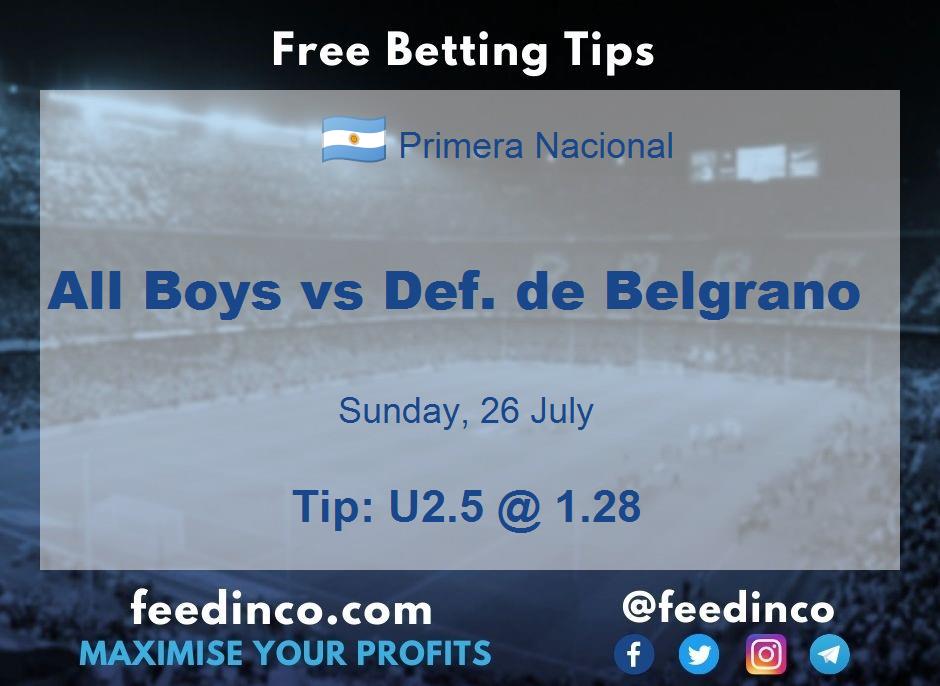All Boys vs Def. de Belgrano Prediction All Boys vs Def. de Belgrano Prediction