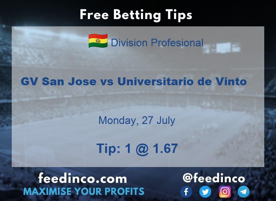 GV San Jose vs Universitario de Vinto Prediction GV San Jose vs Universitario de Vinto Prediction