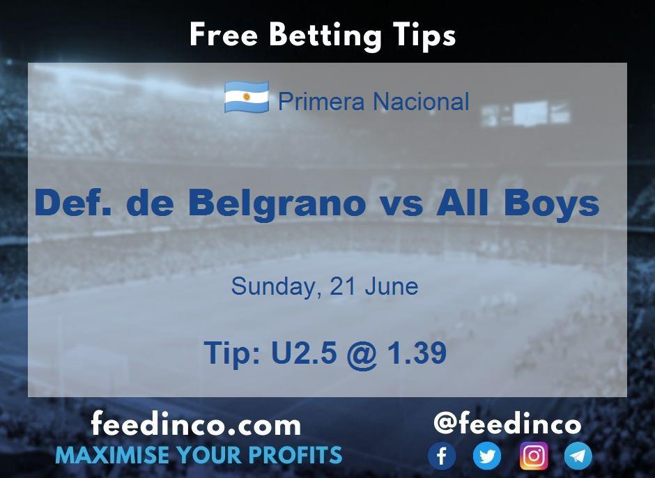 Def. de Belgrano vs All Boys Prediction Def. de Belgrano vs All Boys Prediction