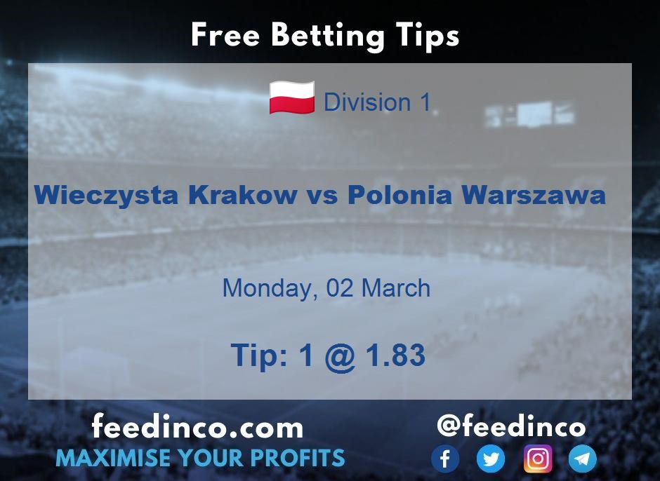Wieczysta Krakow vs Polonia Warszawa Prediction