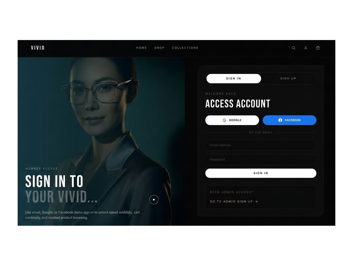 VIVID Optical Sign Up Flow