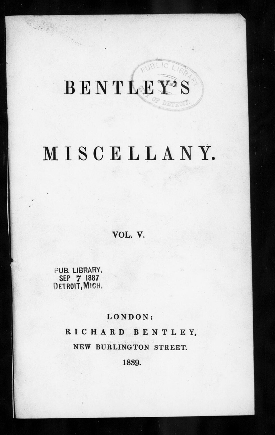Bentley's Miscellany, Vol. V