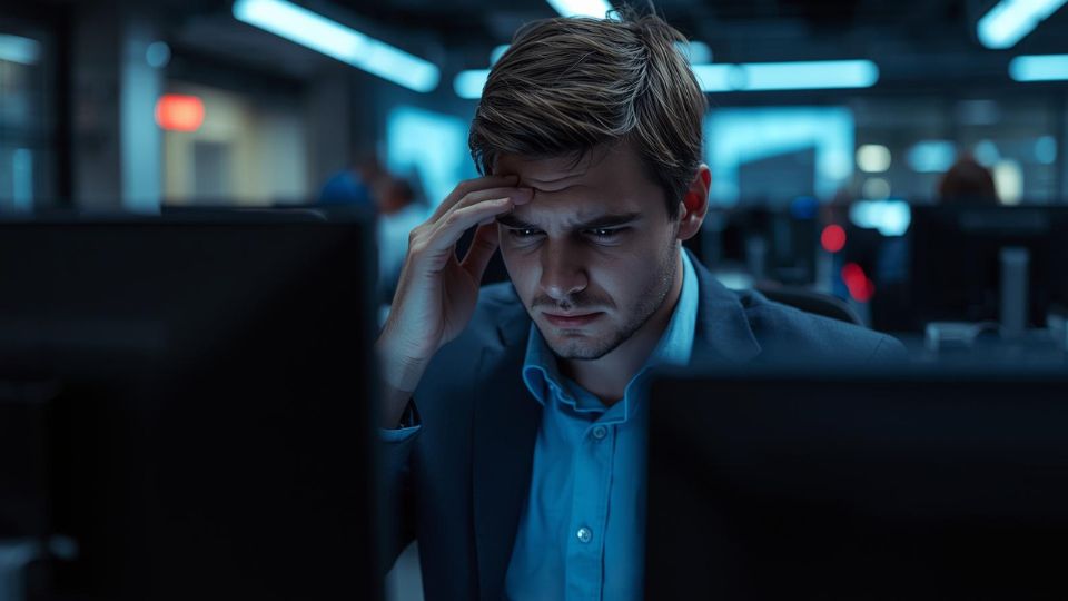 Teleoperador de call center cometiendo errores comunes en la atención al cliente durante una llamada.