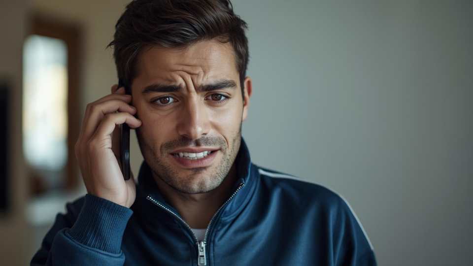 Teleoperador cometiendo un error durante una llamada de ventas, mostrando frustración o confusión.