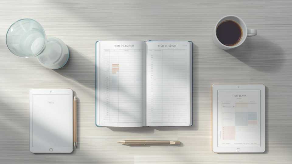 Profesional organizando su agenda y aplicando técnicas de administración del tiempo en la oficina.