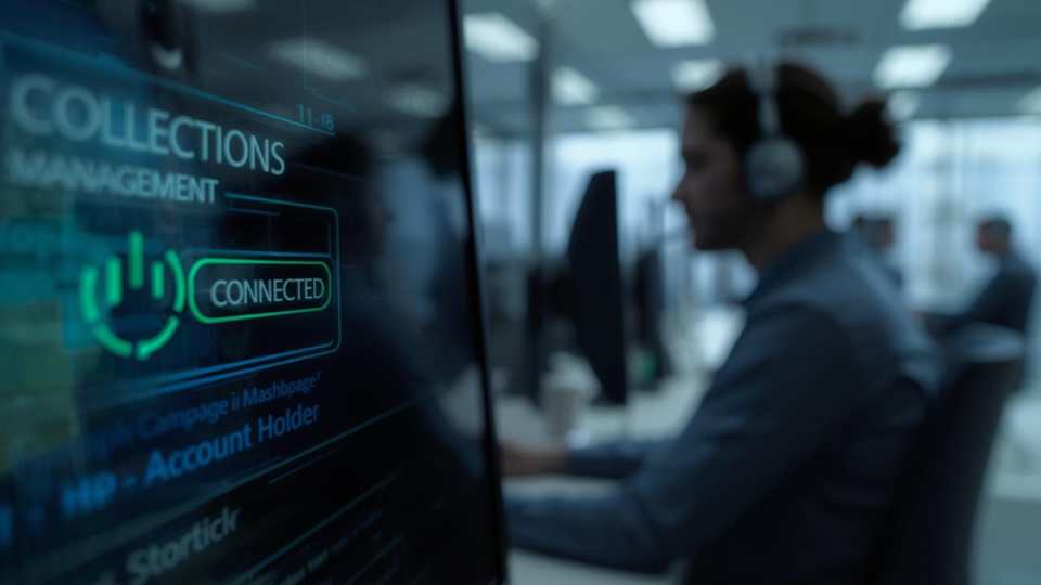 Ejecutivo de cobranza hablando por teléfono con actitud empática y profesional logrando un acuerdo de pago.