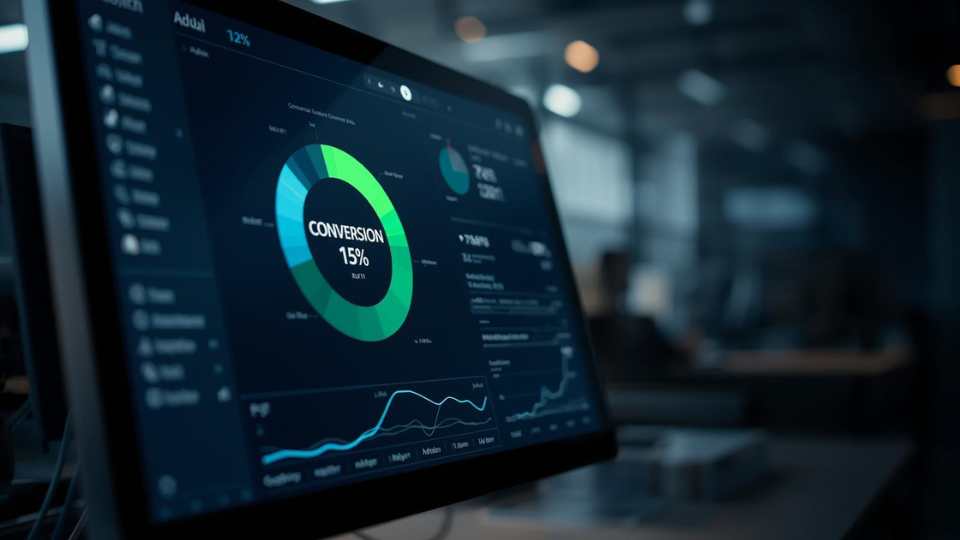 Gráfico mostrando el embudo de ventas y la fórmula de tasa de conversión en un call center.
