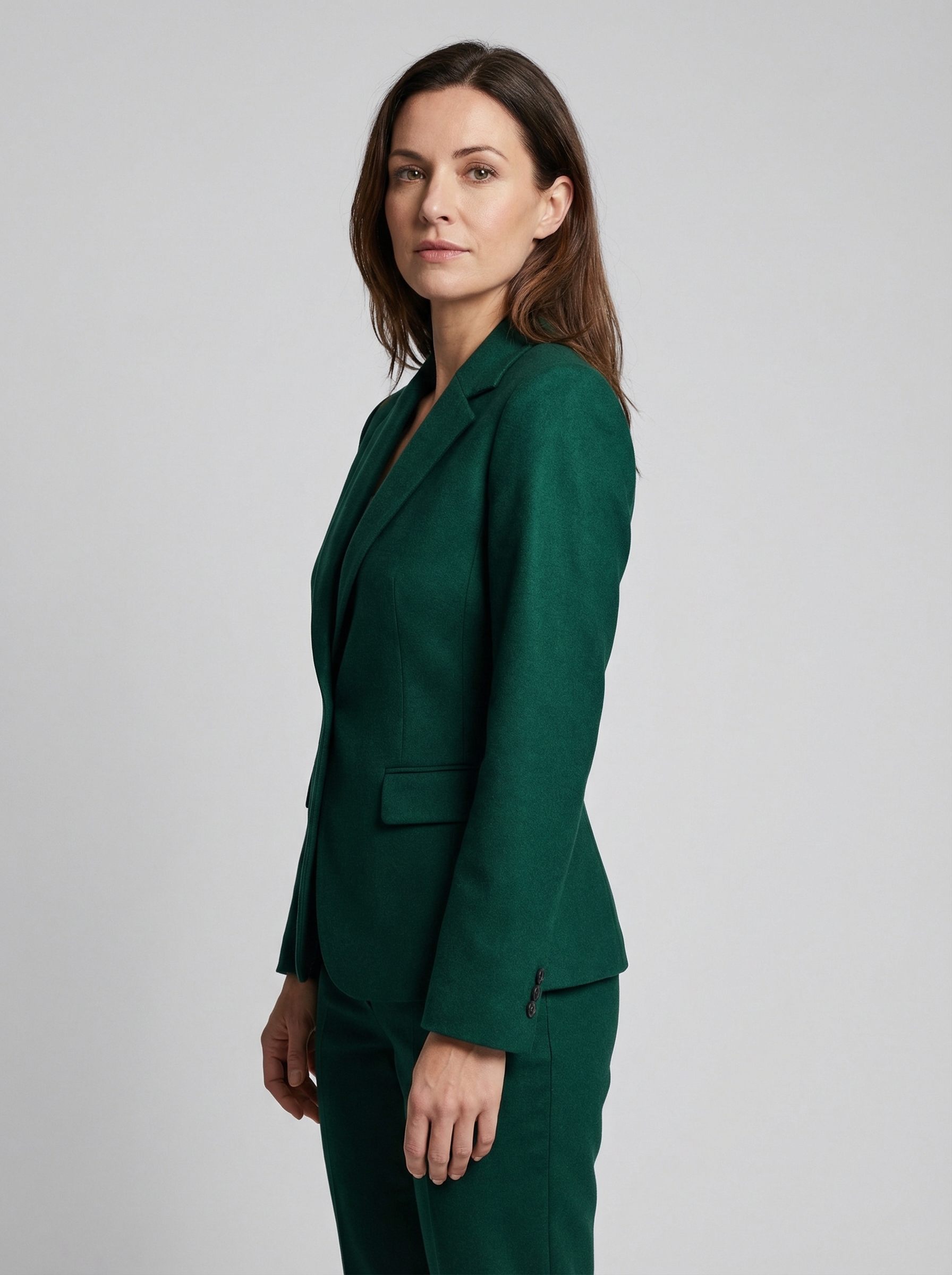Structured tailoring shown in context — FORMÉ preserves every seam, lapel, and fit detail so shoppers buy with confidence.