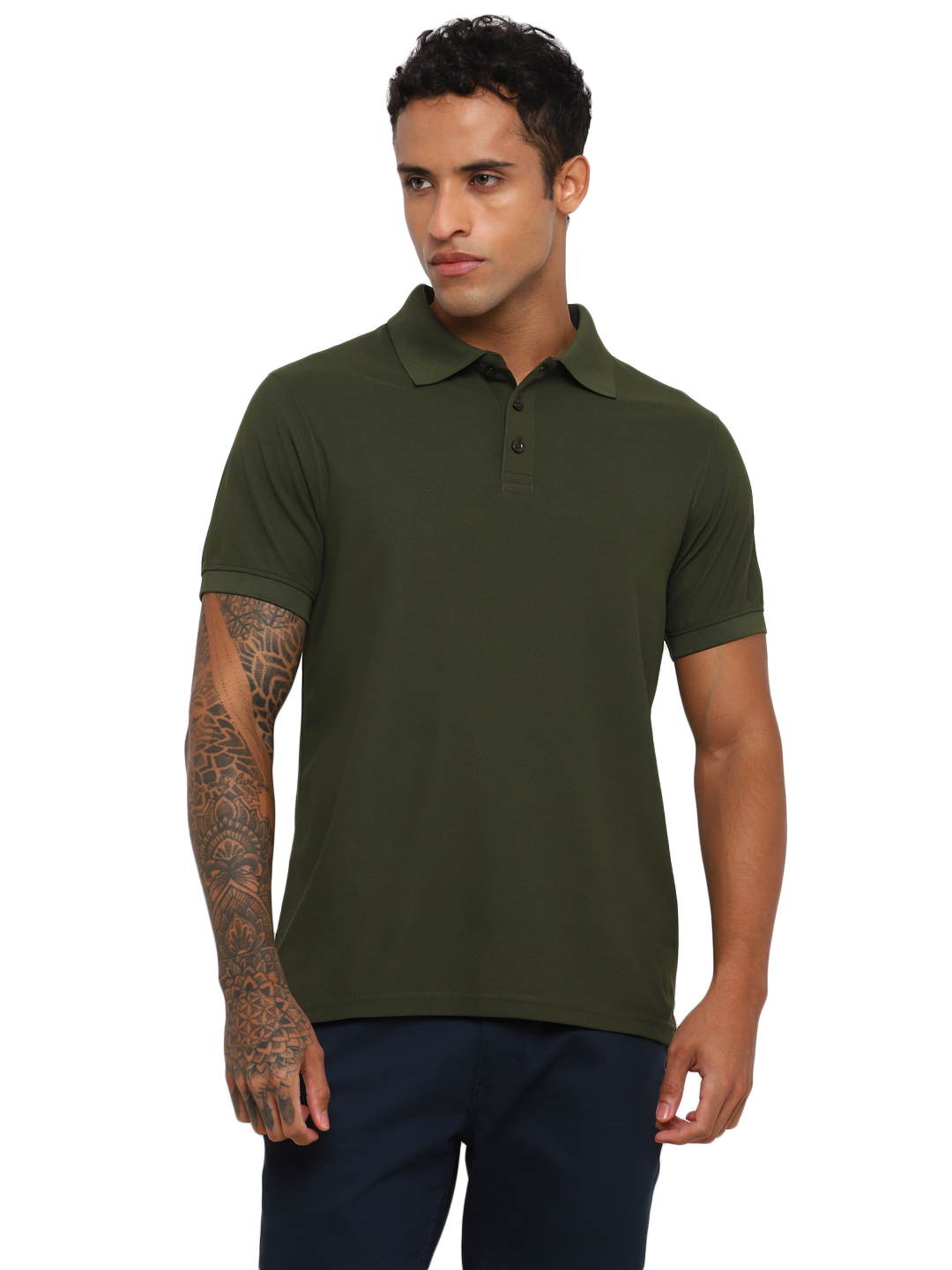 T-Shirts / Polo Collar / Honeycomb / Olive Green