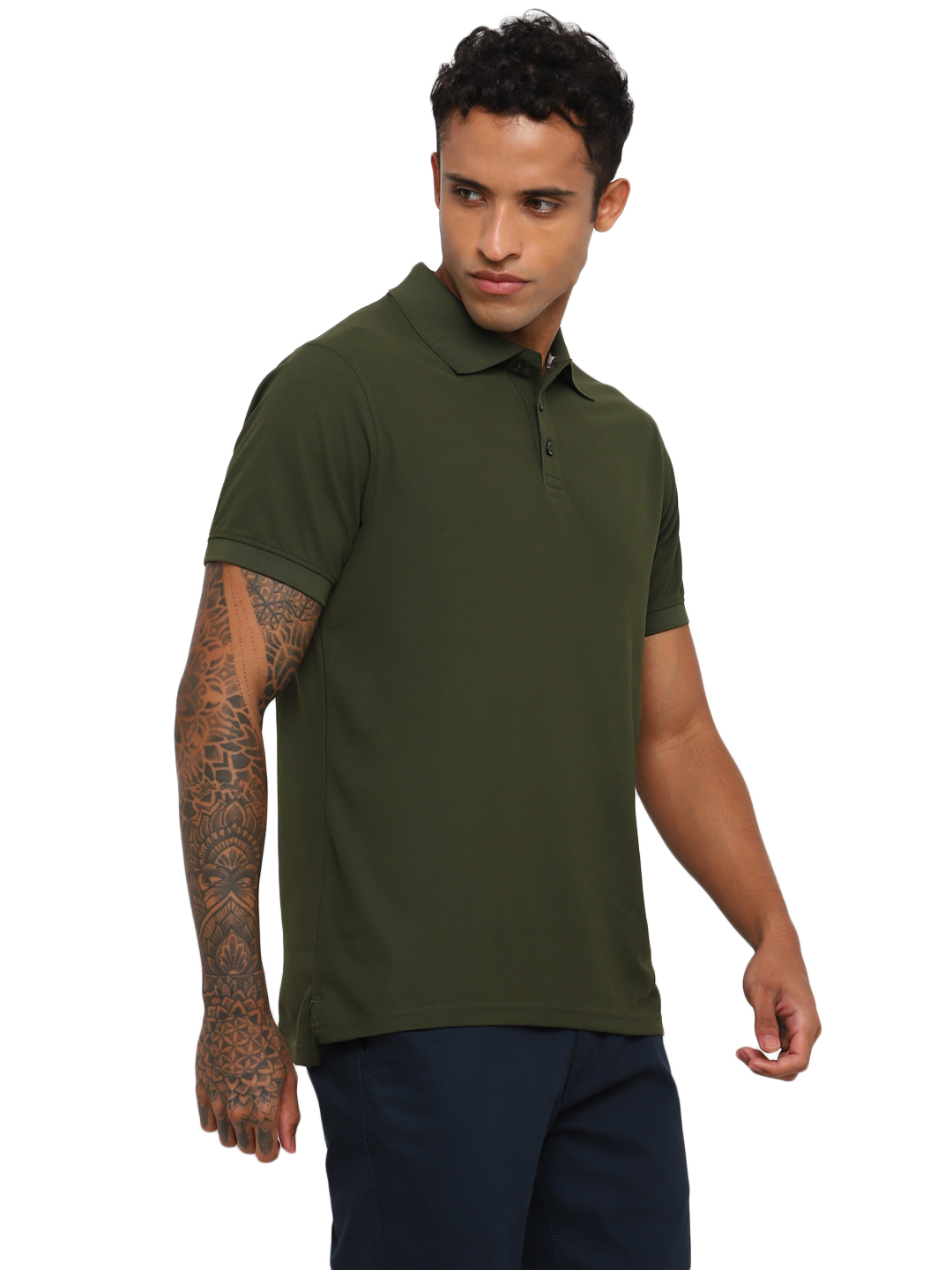 T-Shirts / Polo Collar / Honeycomb / Olive Green - 4