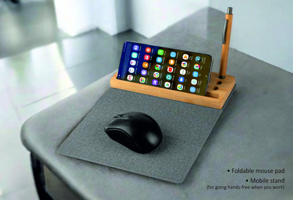 Foldable Mouse Pad with Bamboo Desk Organizer - 2