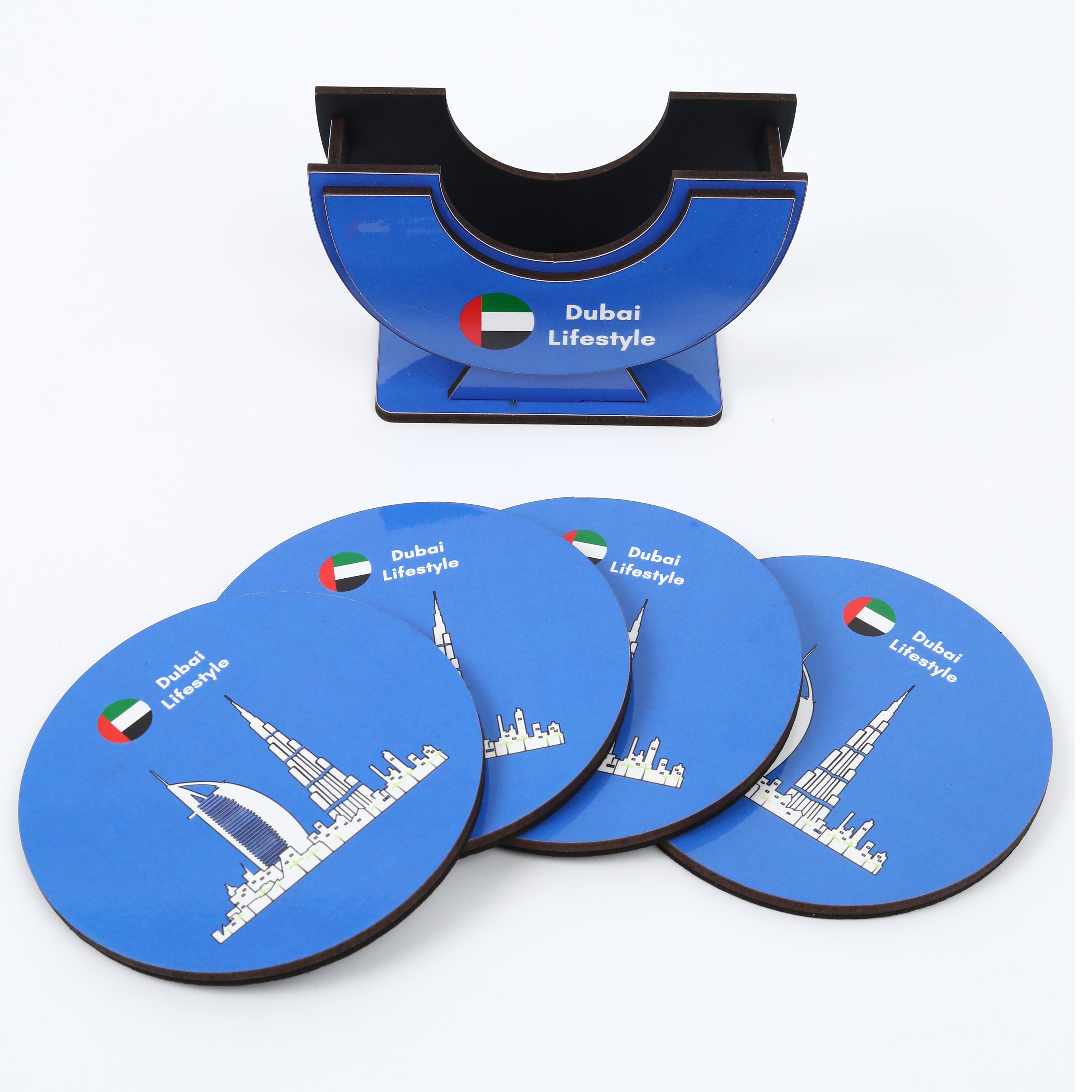 Tea Coaster - 4 Pcs with Holder (Dubai Lifestyle) - 3