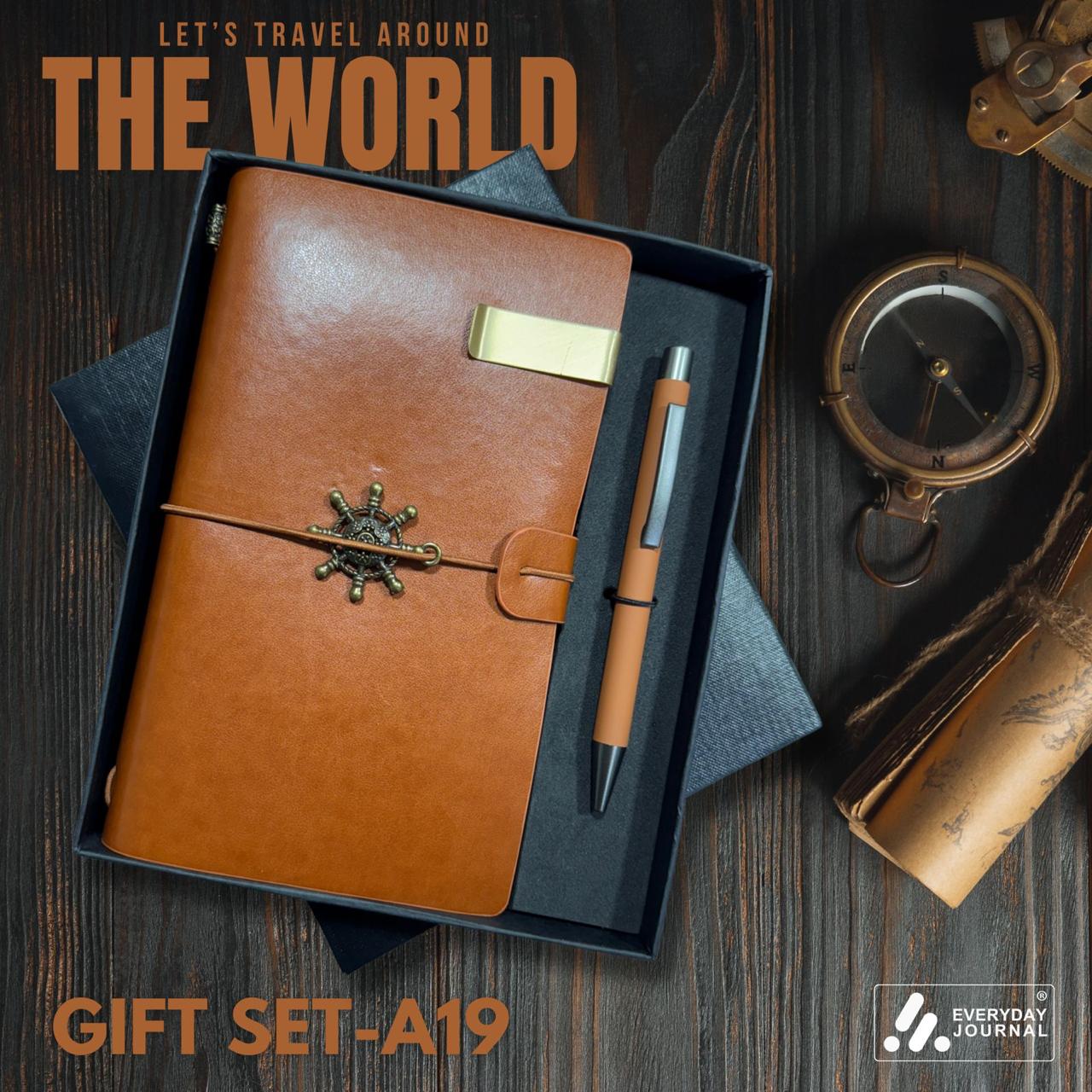 Gift Set A19 : Travel Diary & Pen (Brown)