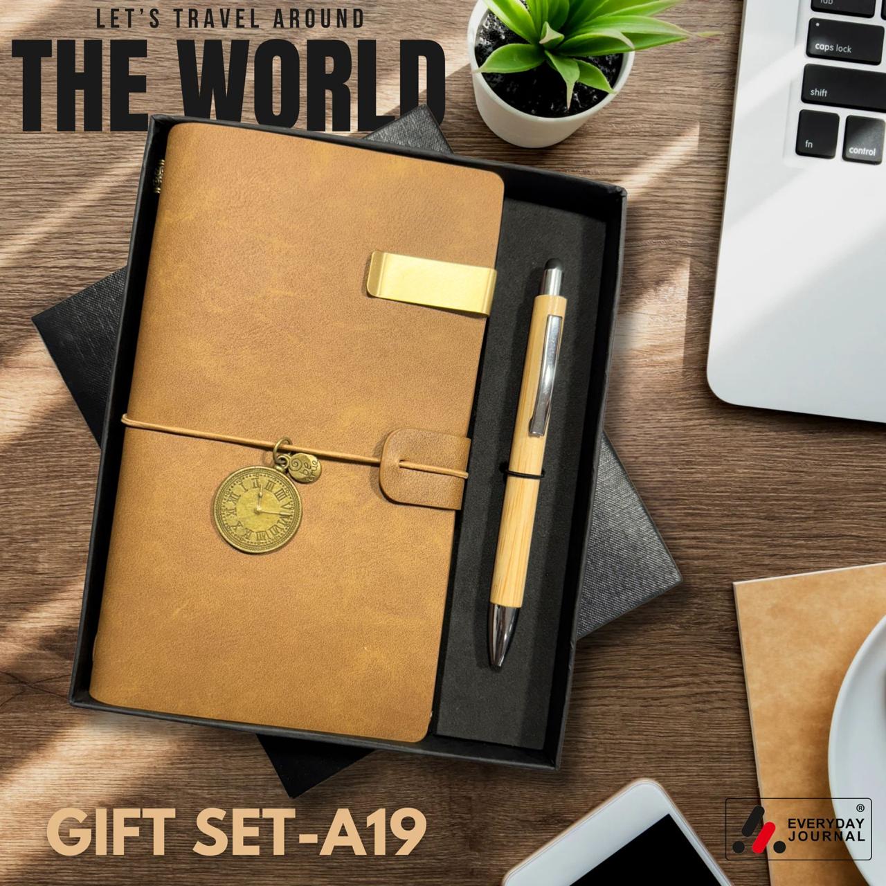 Gift Set A19 : Travel Diary & Pen (Camel Brown)