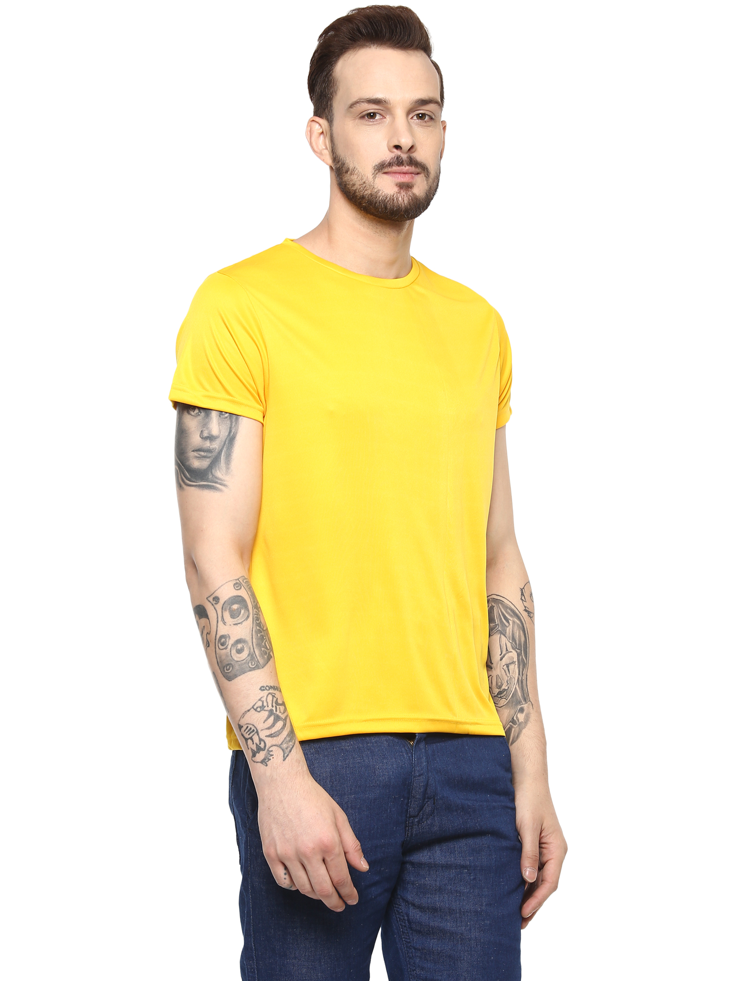 T-Shirts / Round Neck / Micro Polyester / Golden Yellow - 4